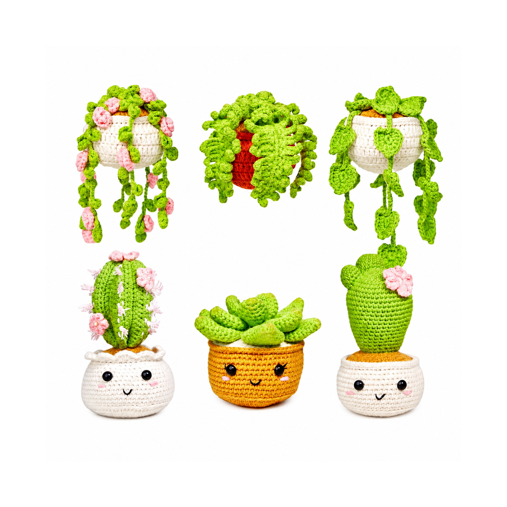 Beginner Crochet Kit – 6 Hanging Potted Plants