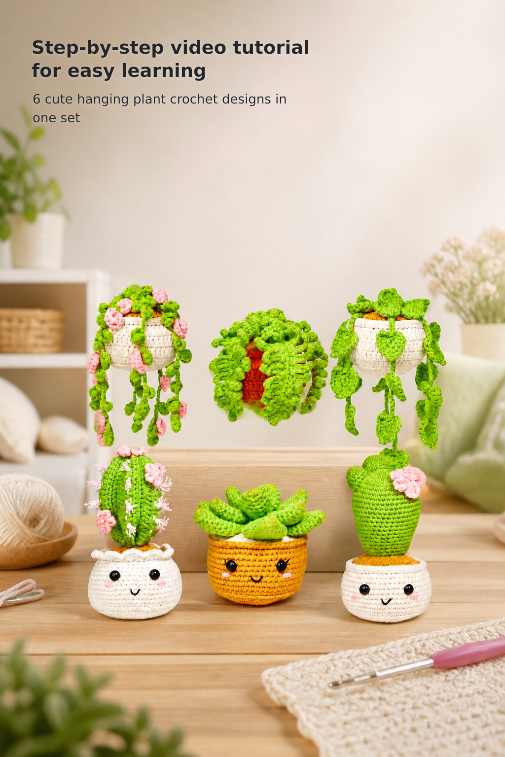 Beginner Crochet Kit – 6 Hanging Potted Plants