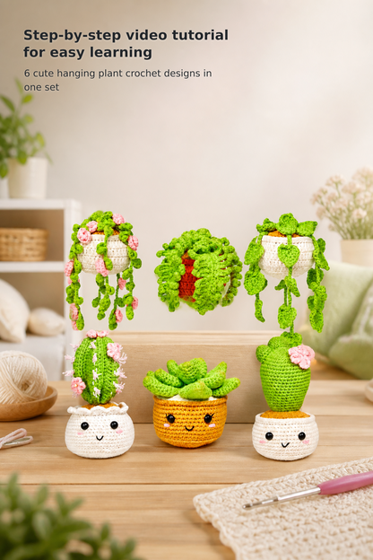 Beginner Crochet Kit – 6 Hanging Potted Plants