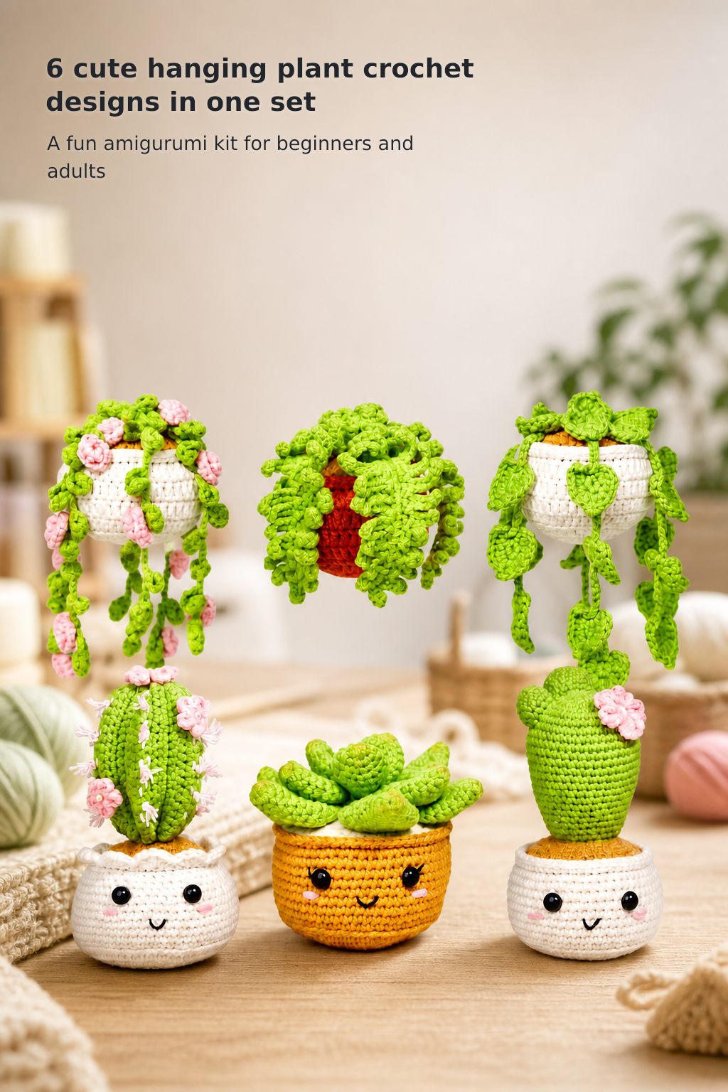 Beginner Crochet Kit – 6 Hanging Potted Plants