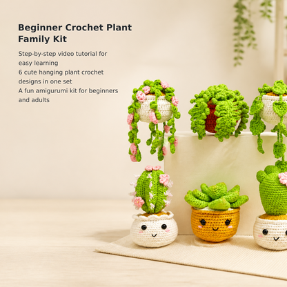 Beginner Crochet Kit – 6 Hanging Potted Plants